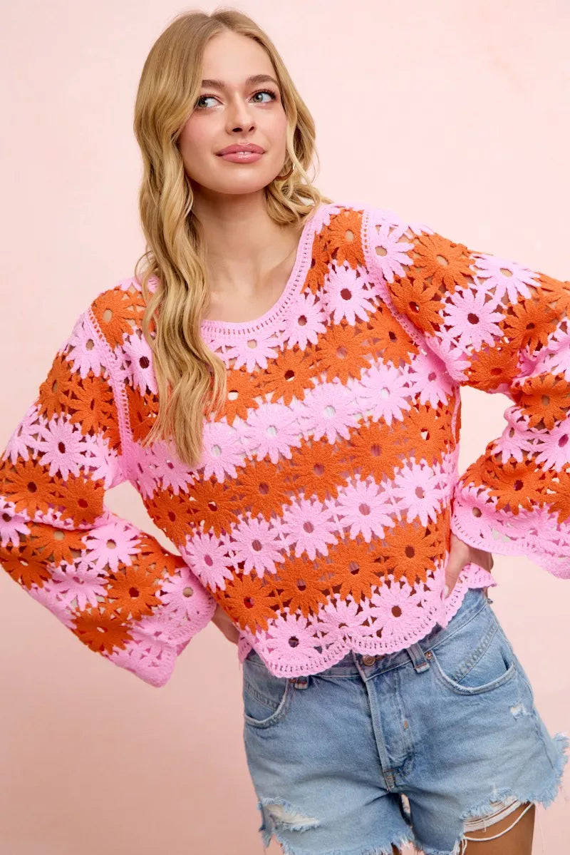 Flower crochet knit top angle view