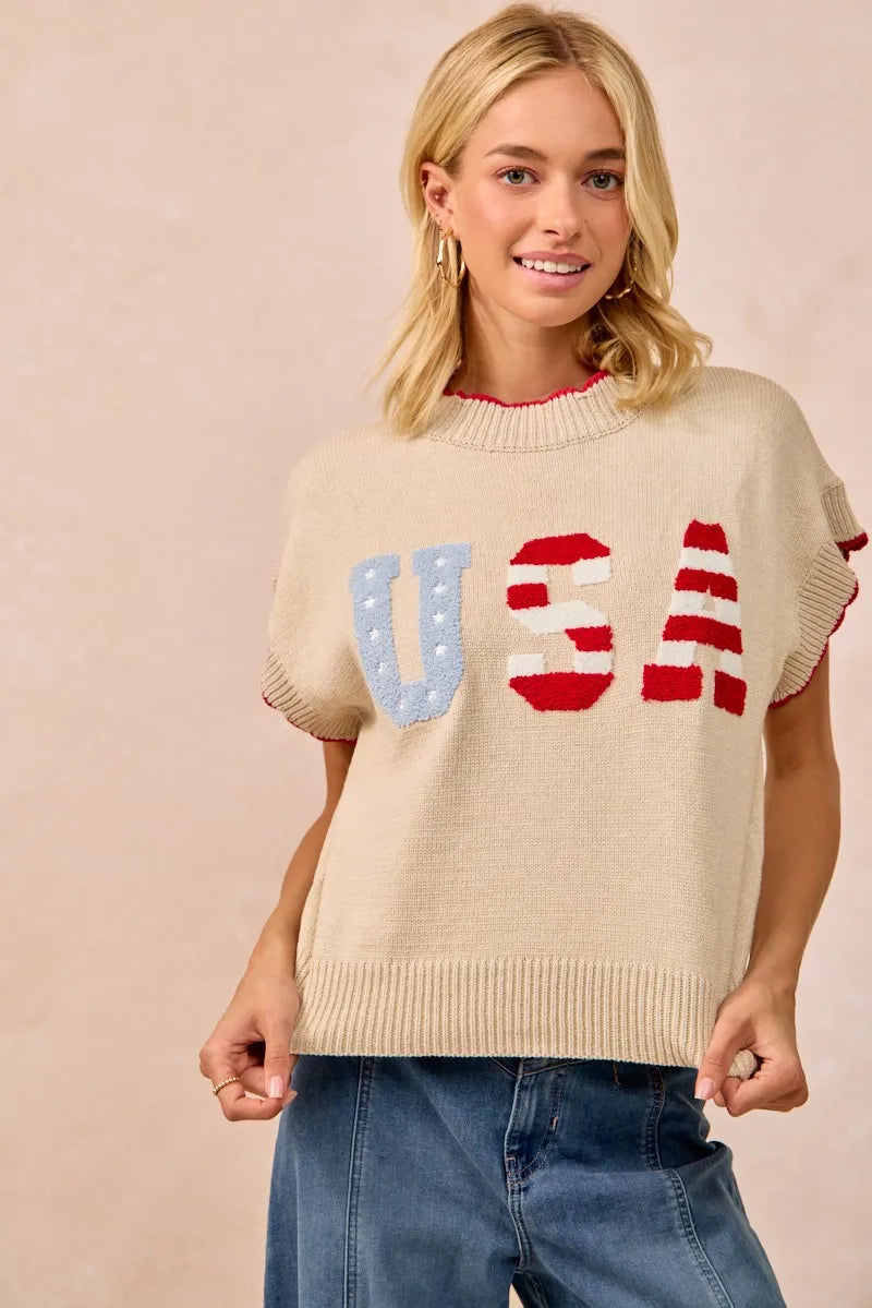 BiBi USA Patchwork Sweater Vest Top With Contrast Detail - Fashorio