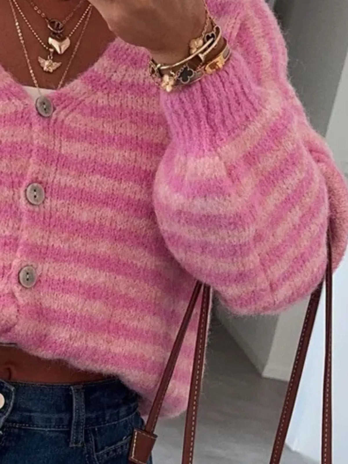 Relaxed striped cardigan side view