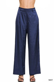 Zenana Wide-Leg Satin Pants NAVY - Fashorio