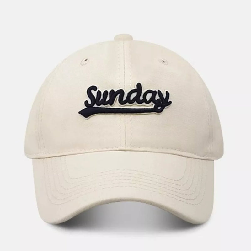 Cotton baseball cap embroidered with Sunday, front view