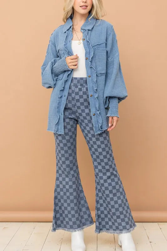 And The Why Checkerboard High Waist Bell Pants - Fashorio