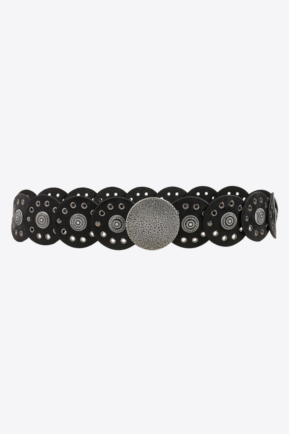 Round Shape PU Leather Belt Black Style B One Size - Fashorio