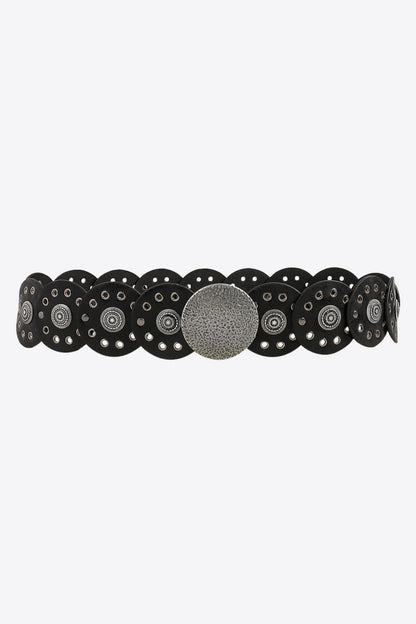 Round Shape PU Leather Belt Black Style B One Size - Fashorio