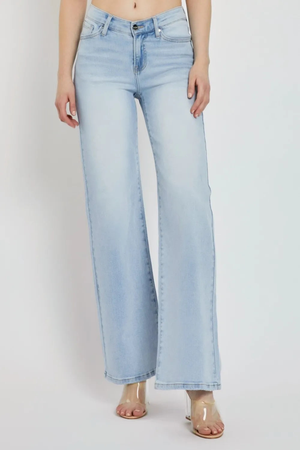 RISEN Full Size Wide Leg V Dipped Front Waist Jeans - Fashorio