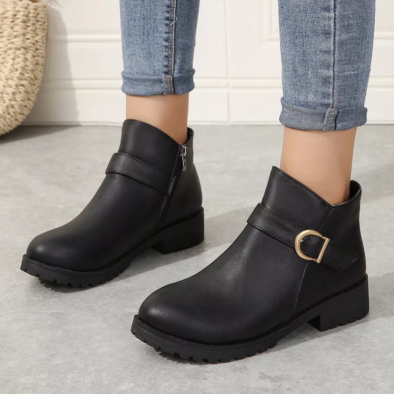Buckle accent ankle boots side profile