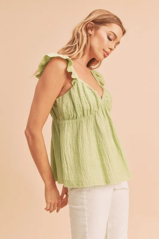 Ruffled strap top sweetheart neckline detail