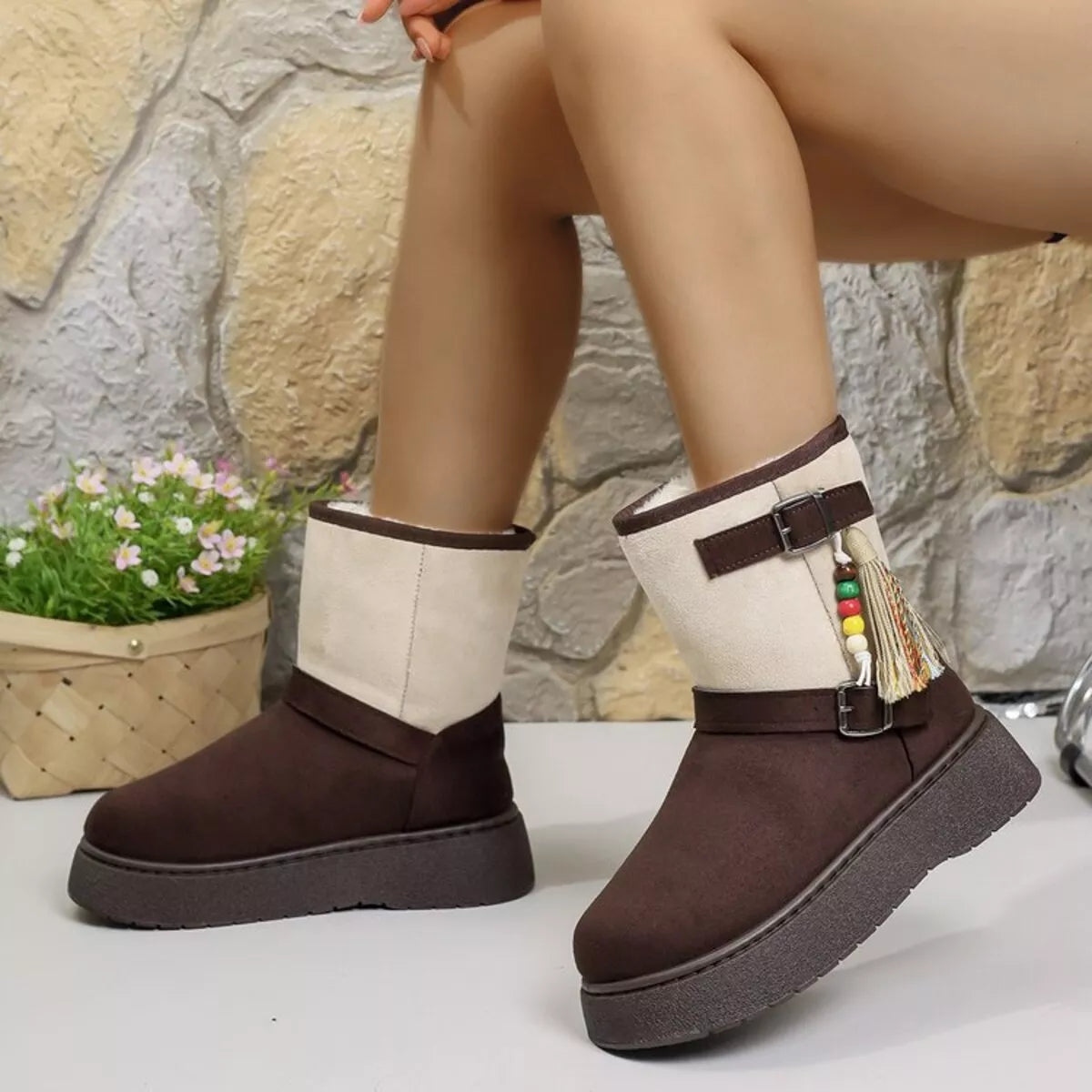 Bohemian Style Ankle Boots with Tassel Decor toe detail