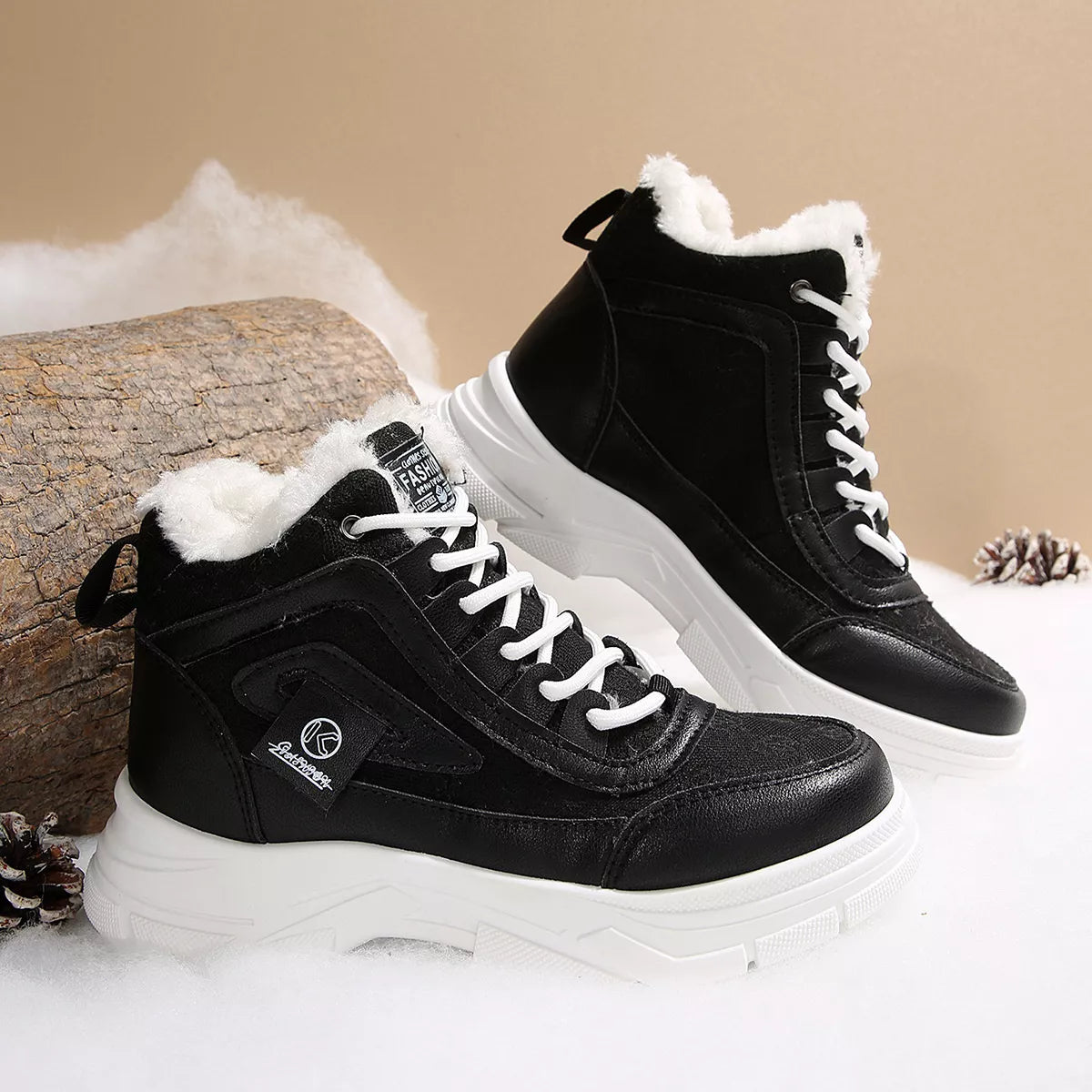 Plush lined ankle boots heel detail