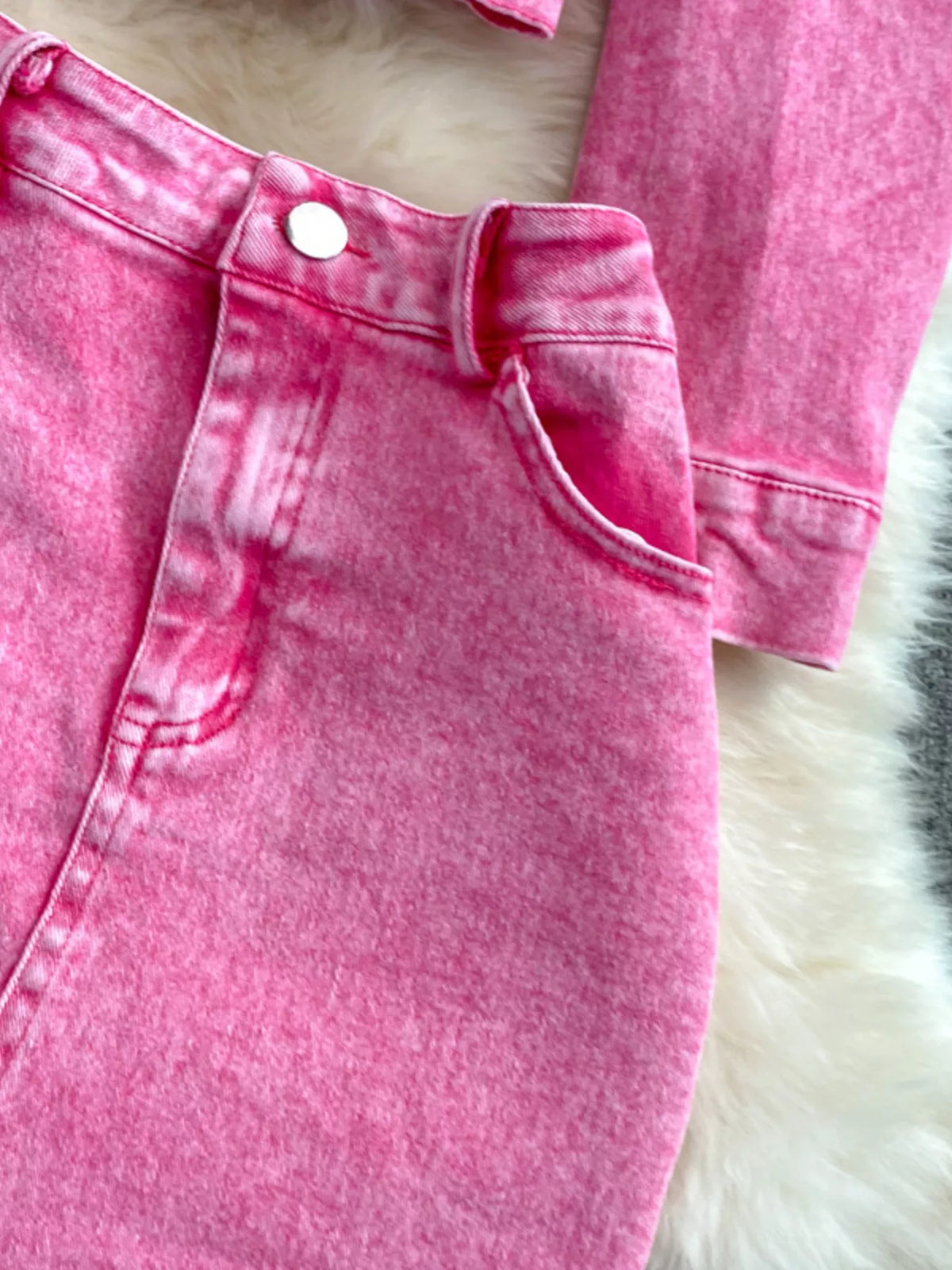 Pink denim two piece set styling