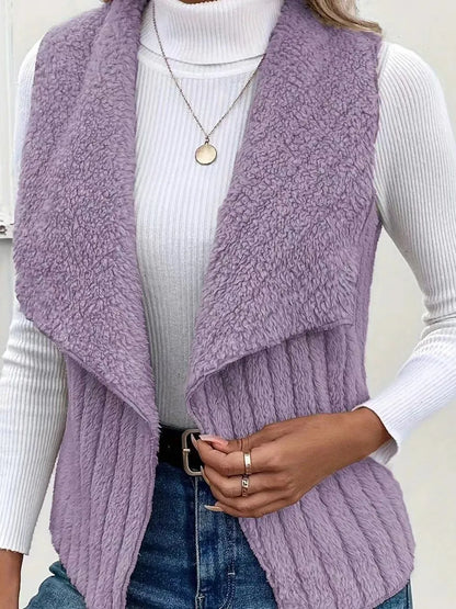 Open Front Fuzzy Vest Coat - Fashorio
