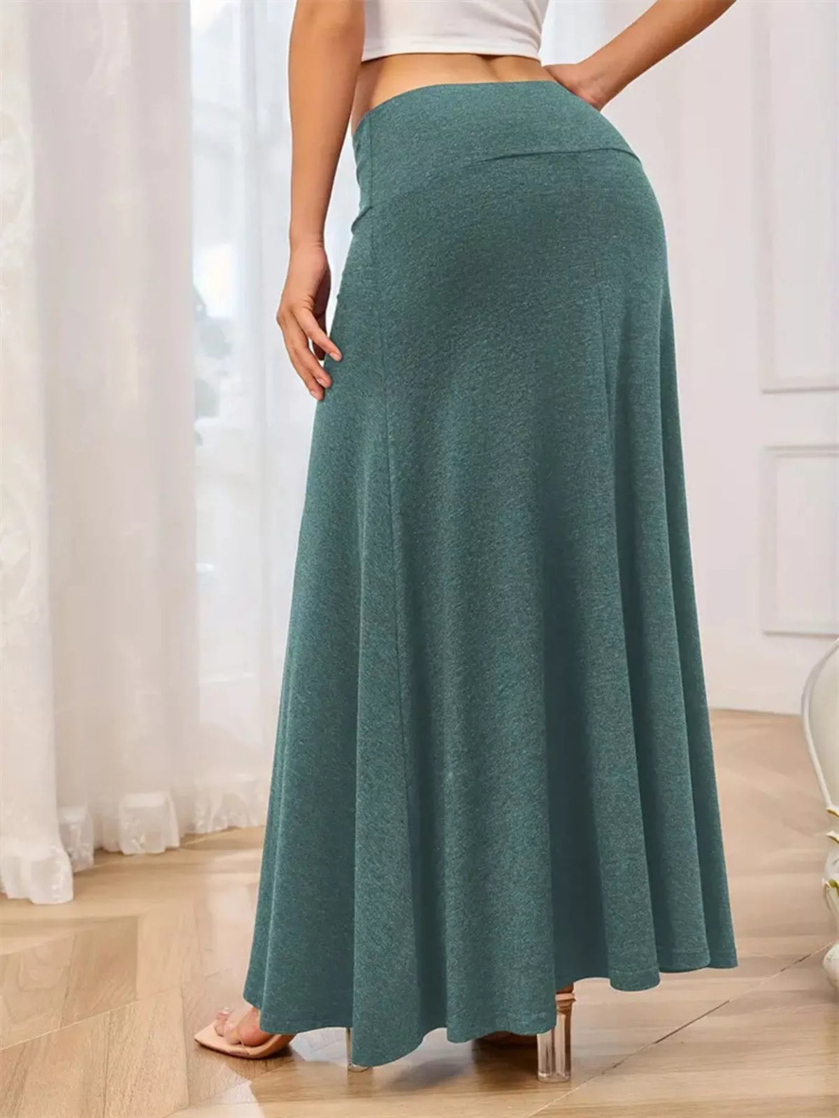 Long maxi skirt shown flat to display the full shape