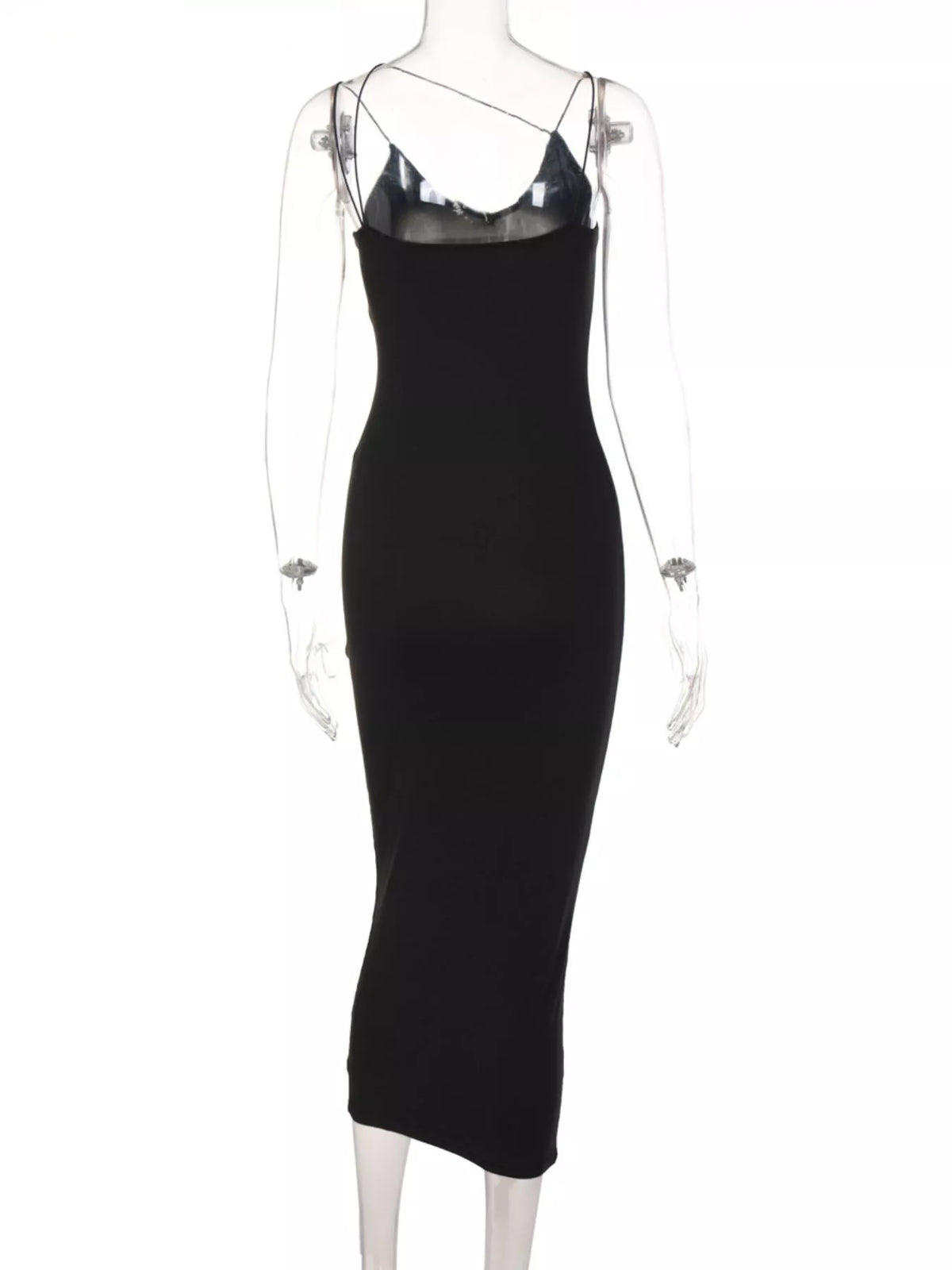 Spaghetti strap midi dress laid flat, full garment view