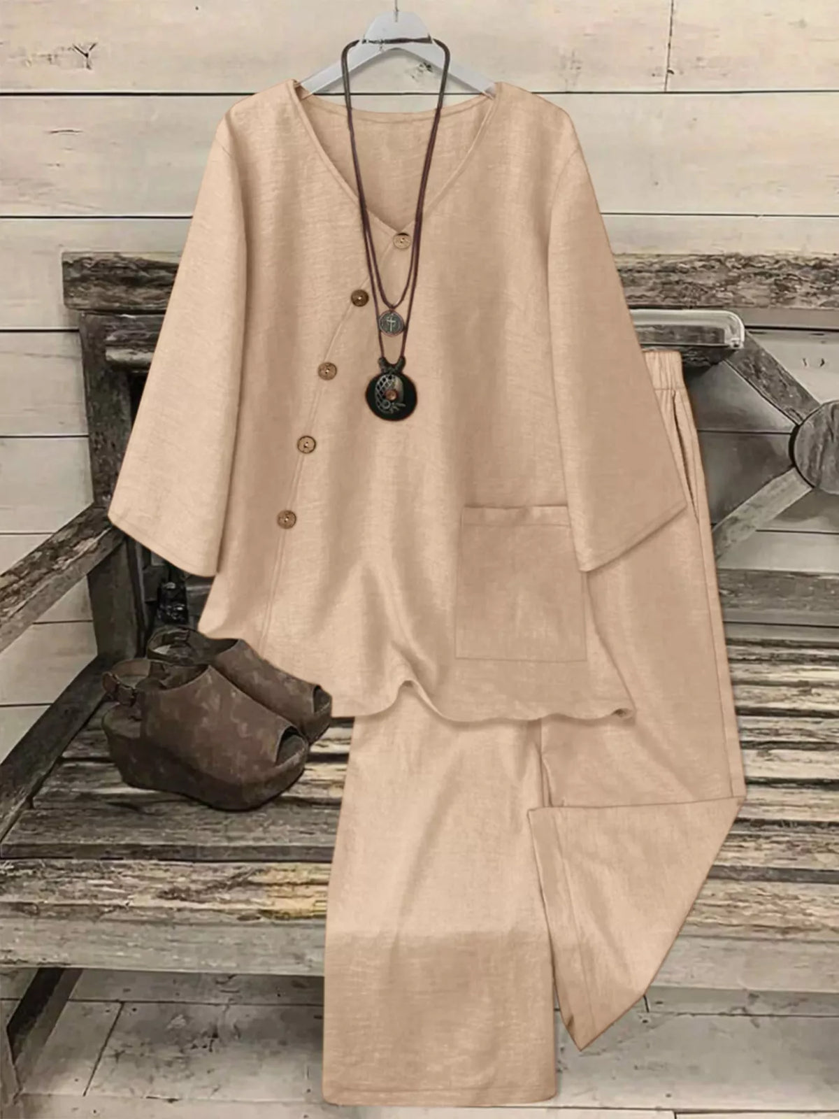 V neck long sleeve top coordinated set detail