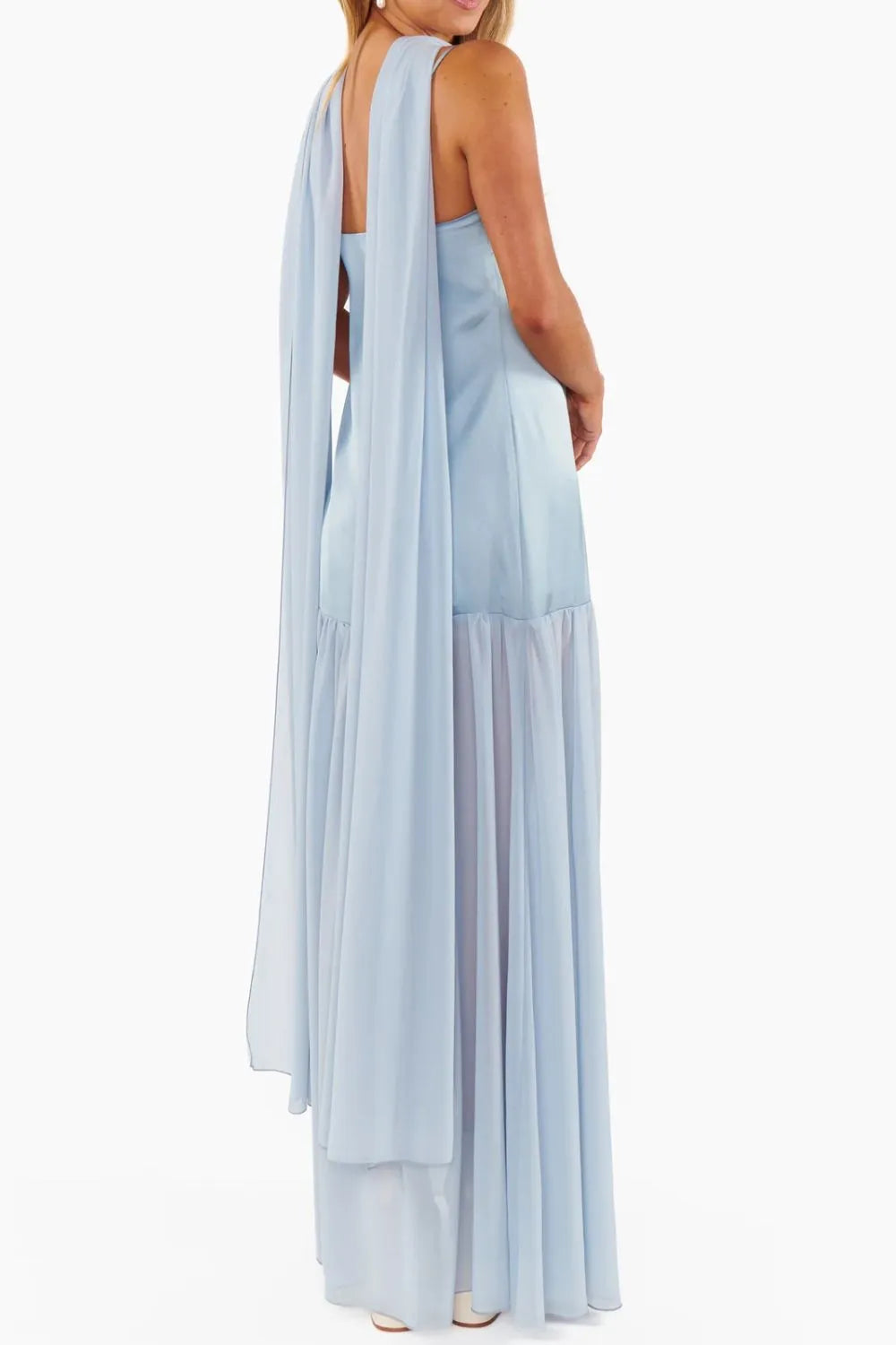 Adjustable strap maxi cami dress with matching scarf, back view