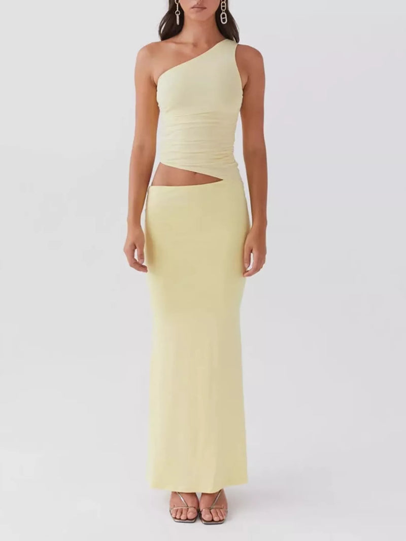 One shoulder top and maxi skirt set front view