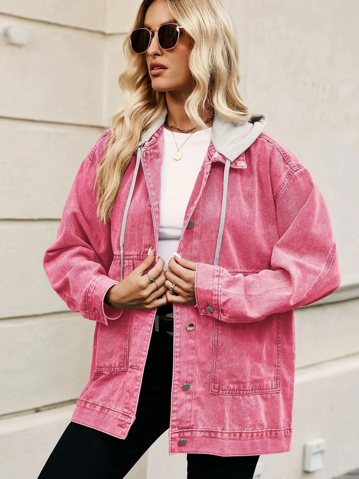 Oversized Hooded Denim Jacket in Light Blue