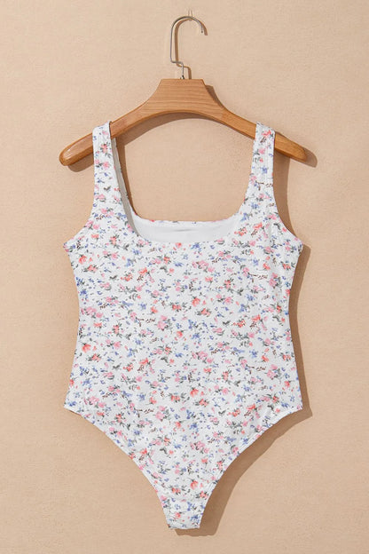 Floral Textured Square Neck Sleeveless Bodysuit - Fashorio
