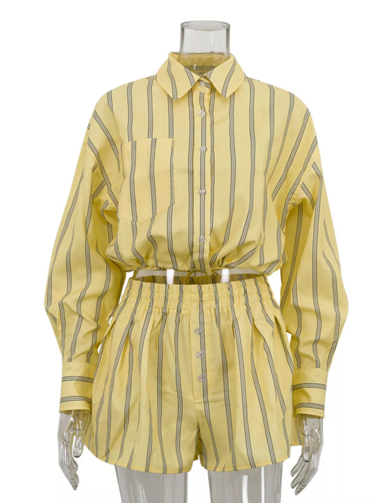 Striped Button Up Shirt and Shorts Set, view 6