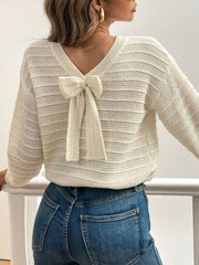 Round Neck Bow-Back Knit Top Beige - Fashorio