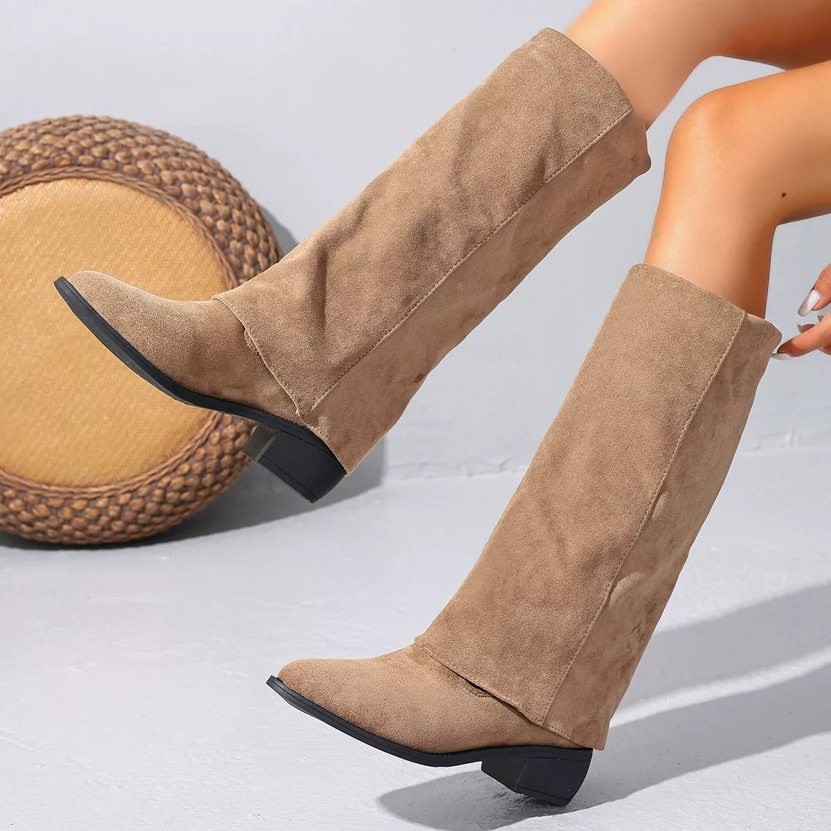 Point Toe Block Heel Boots heel detail