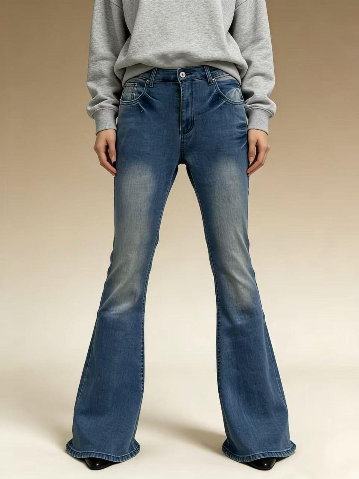 Faded vintage flare denim side profile