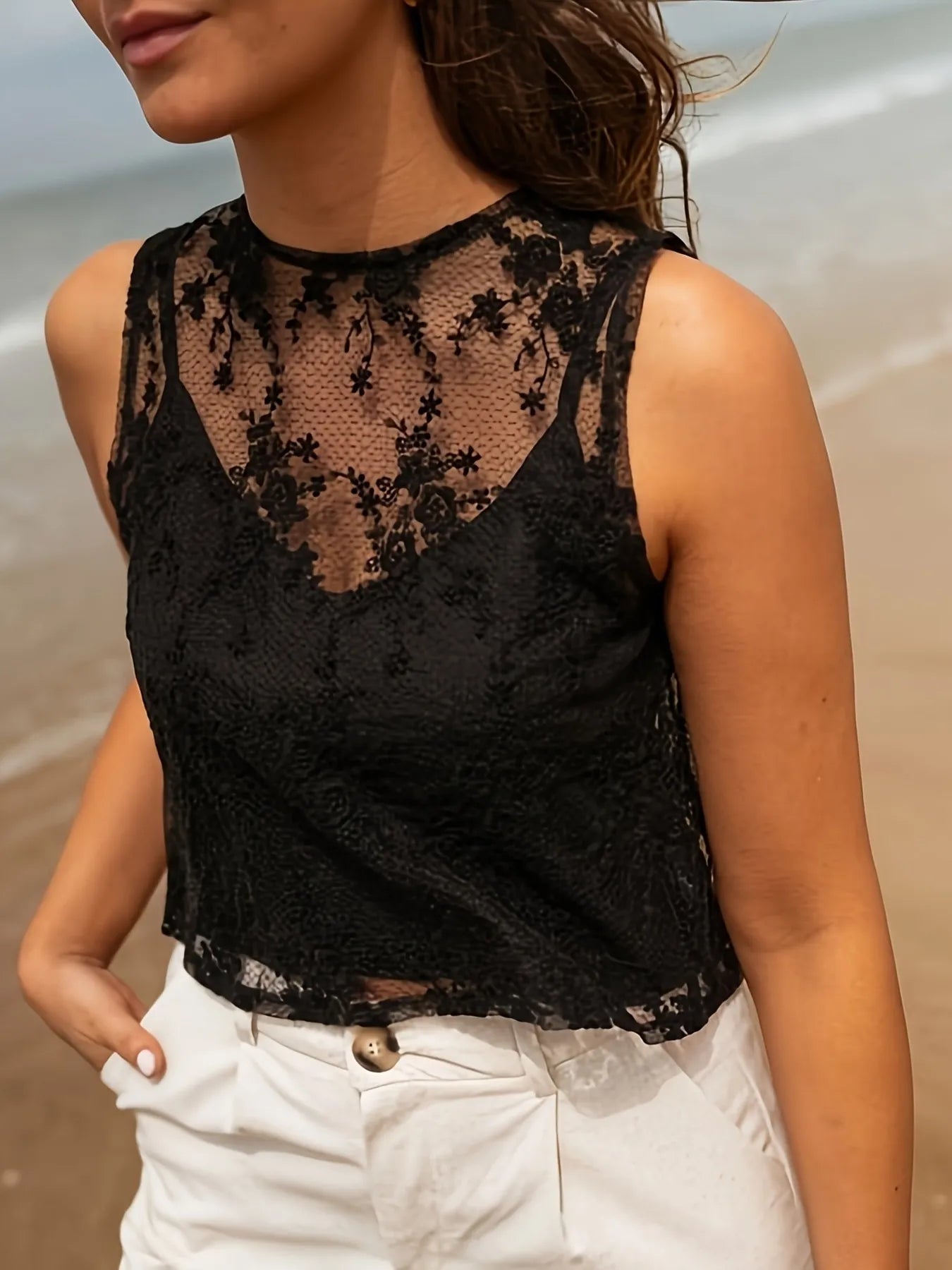Lace Tie Back Tank - Fashorio