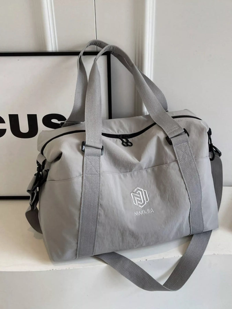 Oxford cloth travel duffel bag in grey front view