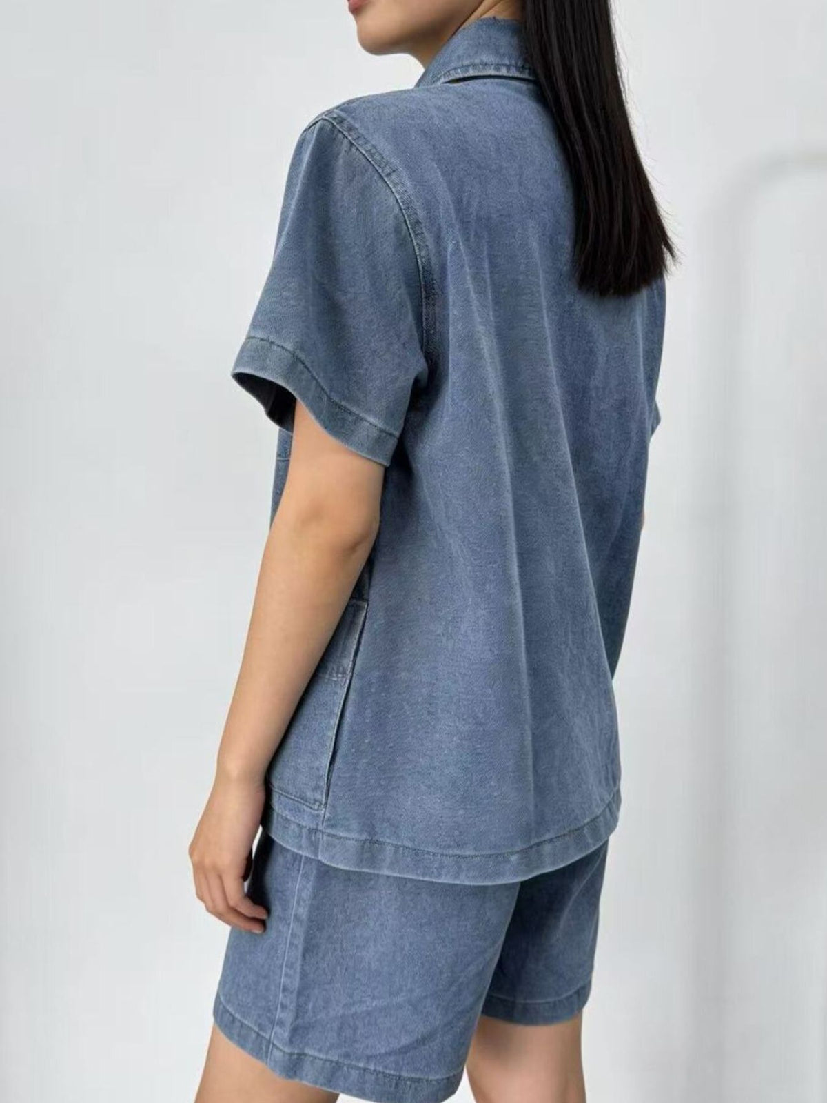 Cotton button up top and shorts set full look