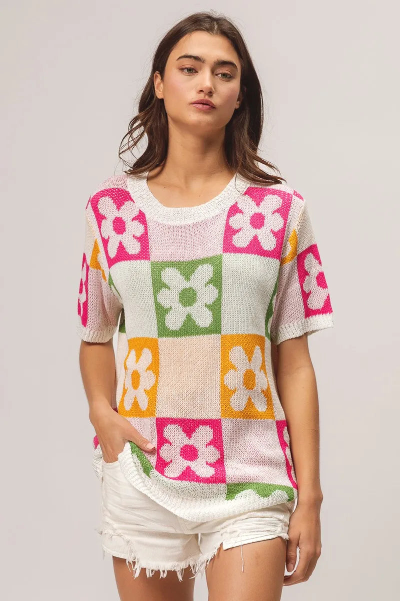 Floral Check Lightweight Sweater Top styled look