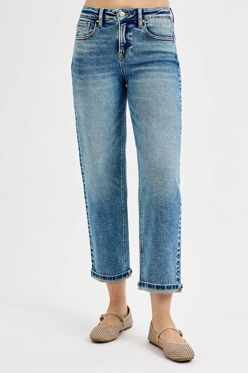 Back view of RISEN crop boyfriend jeans