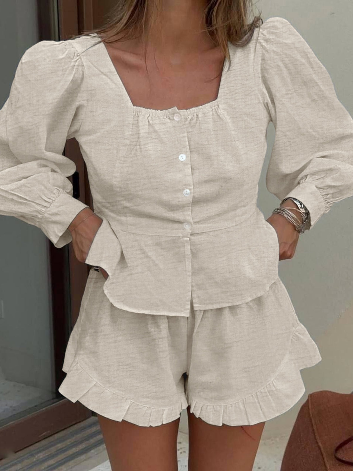 Top and shorts set side view