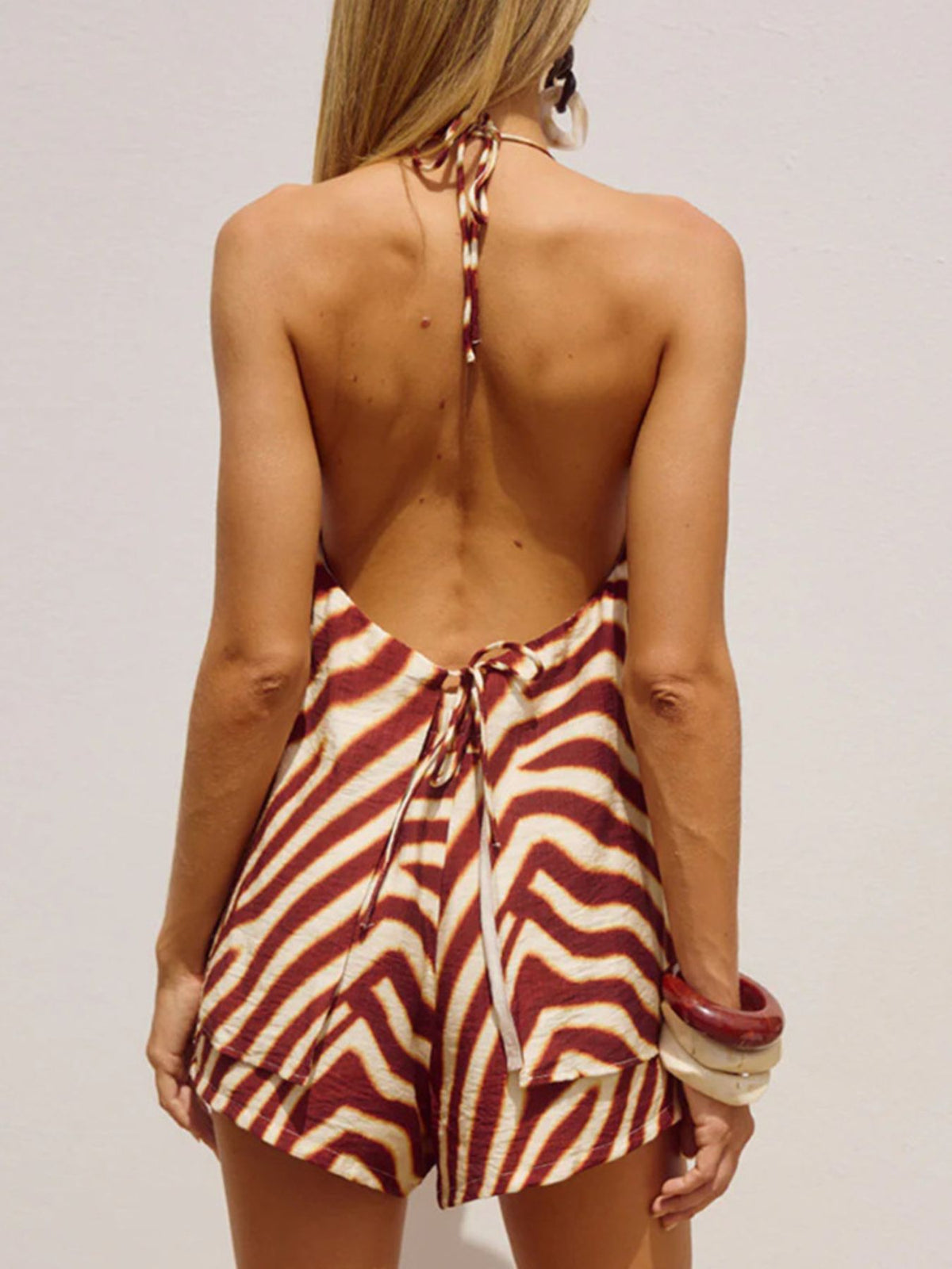 Zebra Print Halter Top and Shorts Two Piece Set, view 6