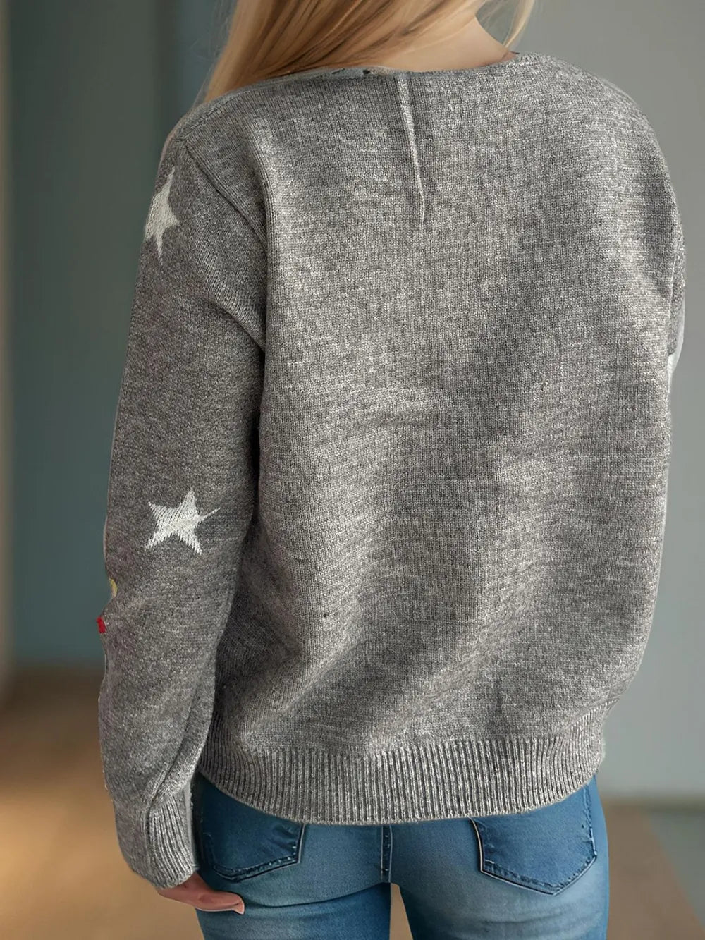 Candy Cane & Star Button Down Long Sleeve Cardigan - Fashorio