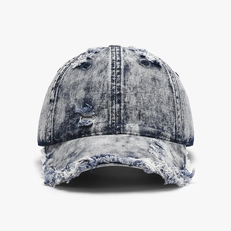 Distressed Cotton Adjustable Baseball Cap Medium One Size - Fashorio