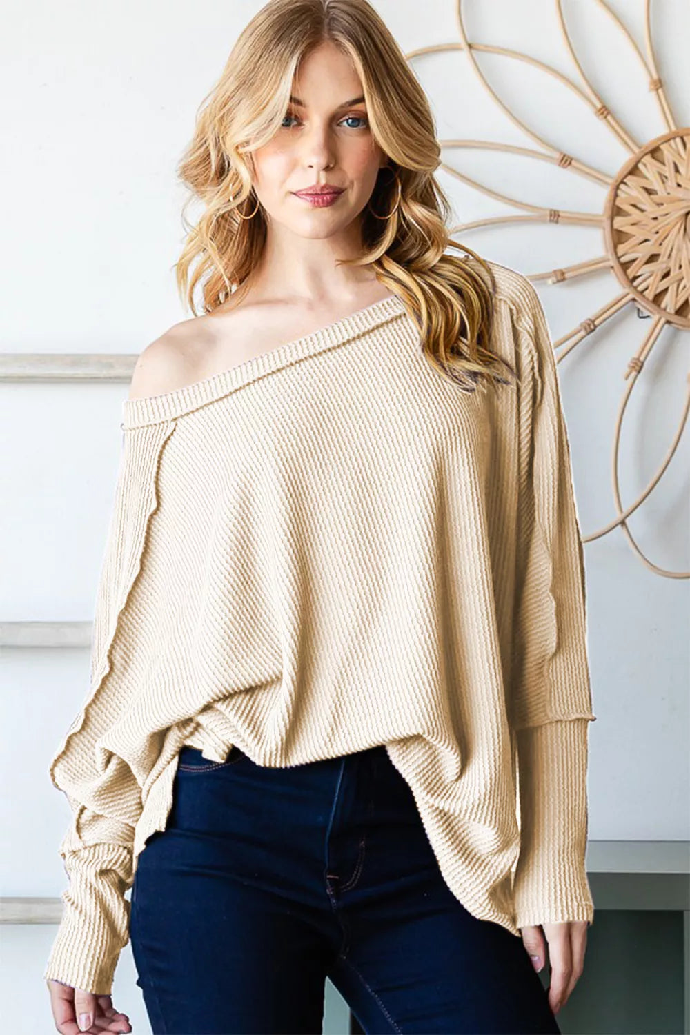 Reborn J Exposed Seam Lantern Sleeve Top - Fashorio