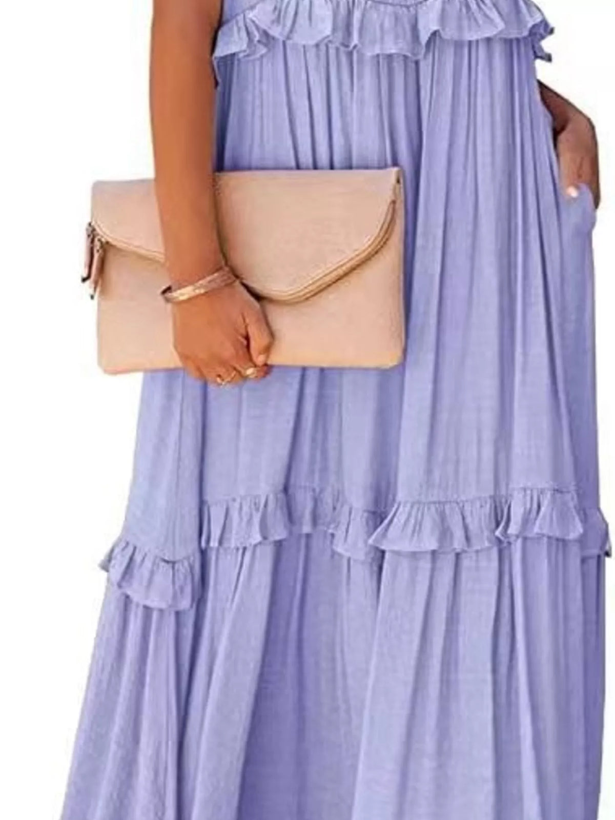 Ruffled tiered sleeveless maxi dress front view