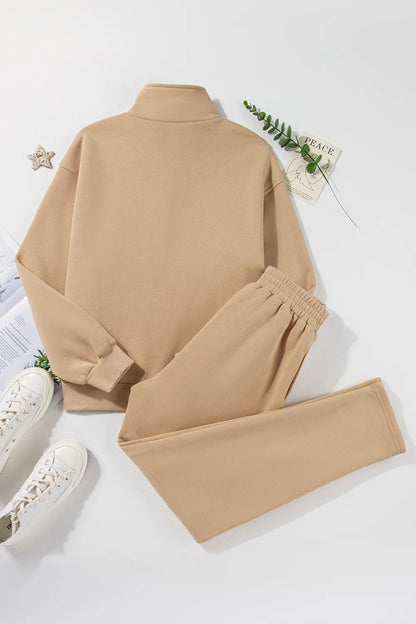 Half Snap Turtleneck Top and Pants Active Set - Fashorio