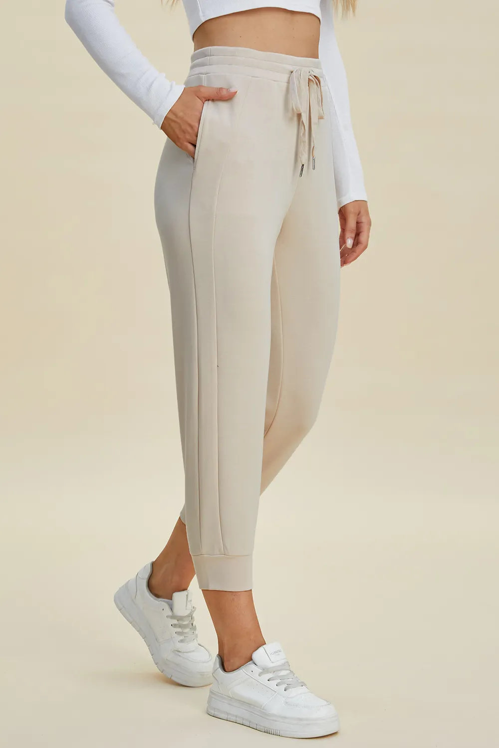 High waist cropped trousers three quarter view