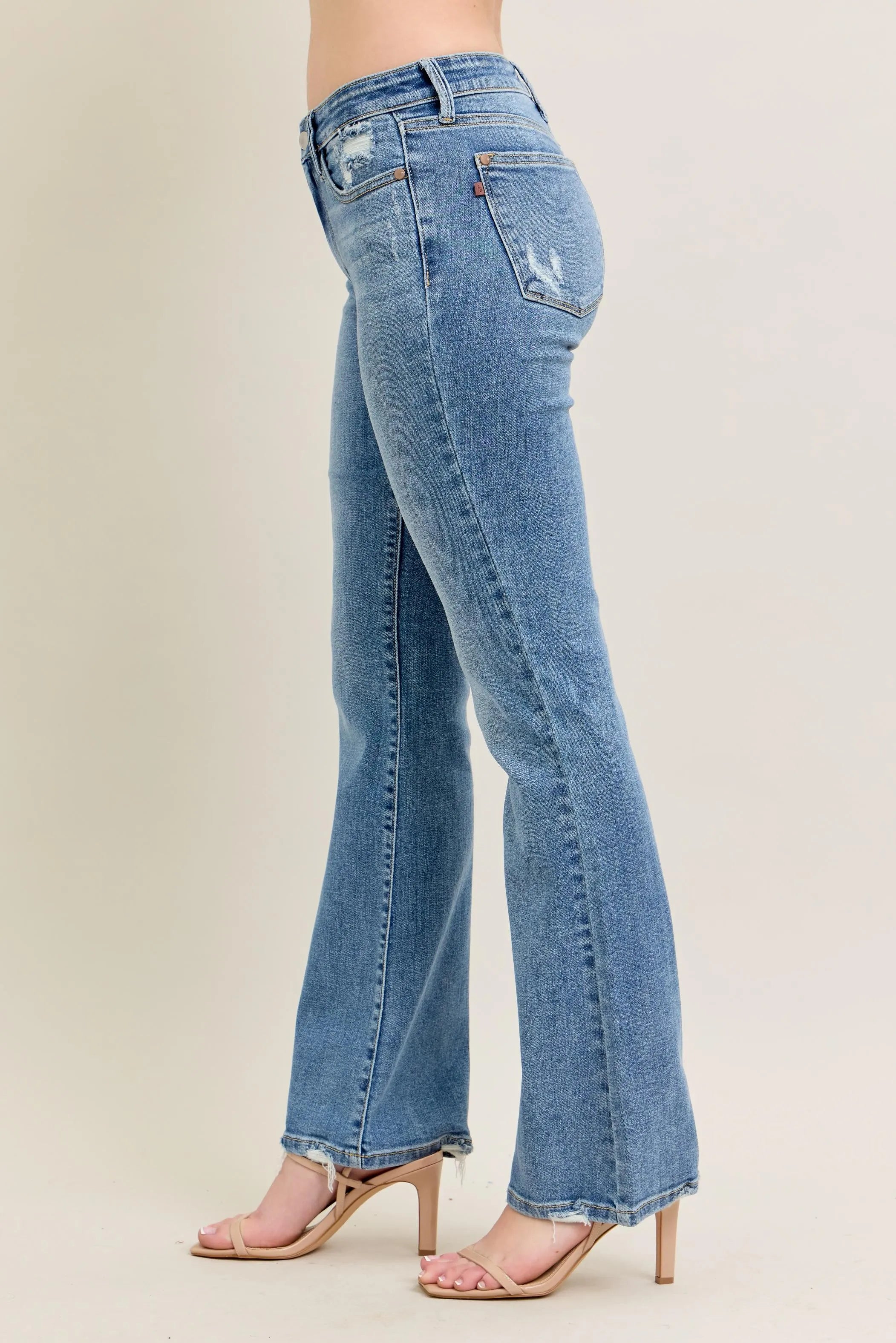 Judy Blue Full Size Mid Rise Wash Destroy Hem Bootcut Jeans Plus Size - Fashorio