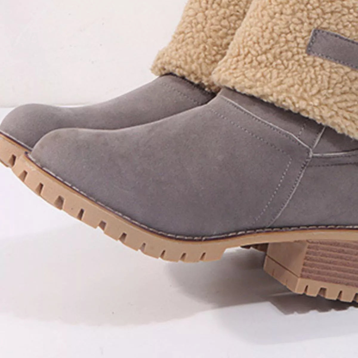 Suede round toe block heel boots outdoor look