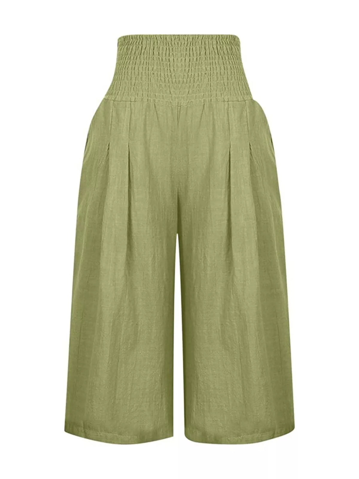 Smocked capri pants shown in brown