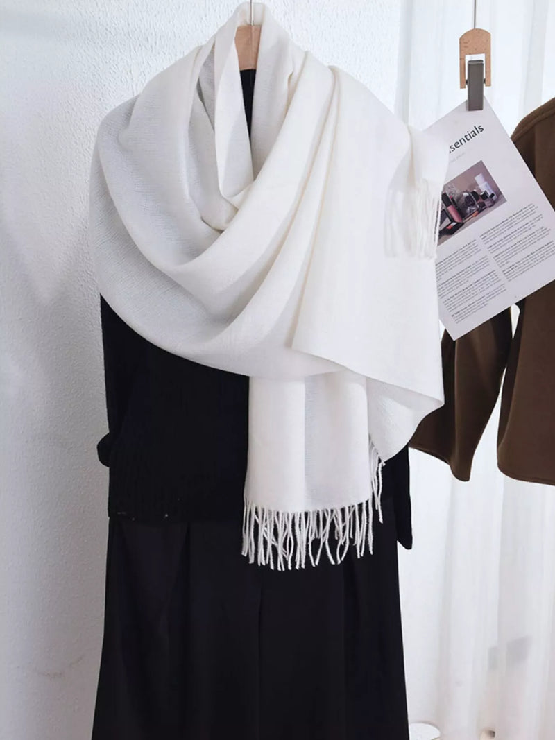 Solid color fringe scarf front drape