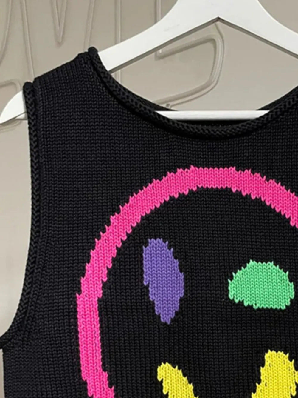 Smiley Face Round Neck Sweater Vest in Mustard view 8