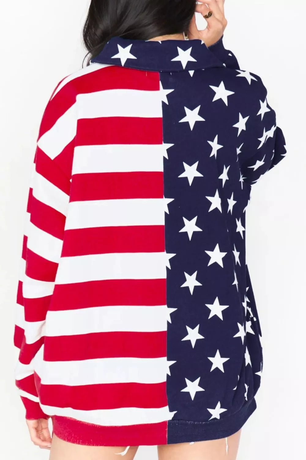 American flag print half zip sweatshirt, side view