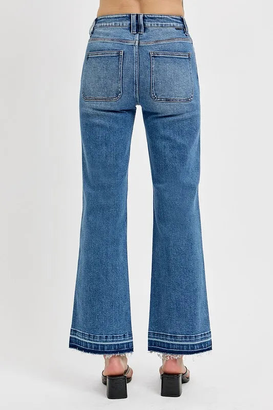 RISEN Plus Size Raw Hem Ankle Bootcut Jeans – Flattering Denim - Fashorio