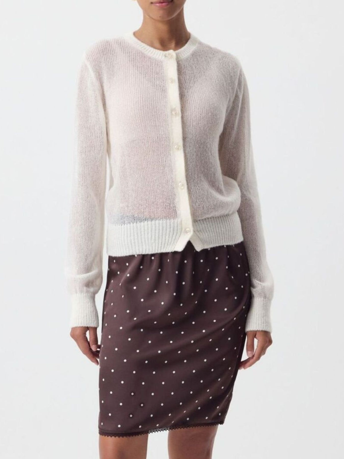 Button up cardigan side view
