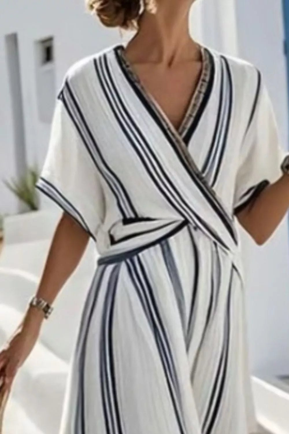 striped wrap half sleeve maxi dress side view