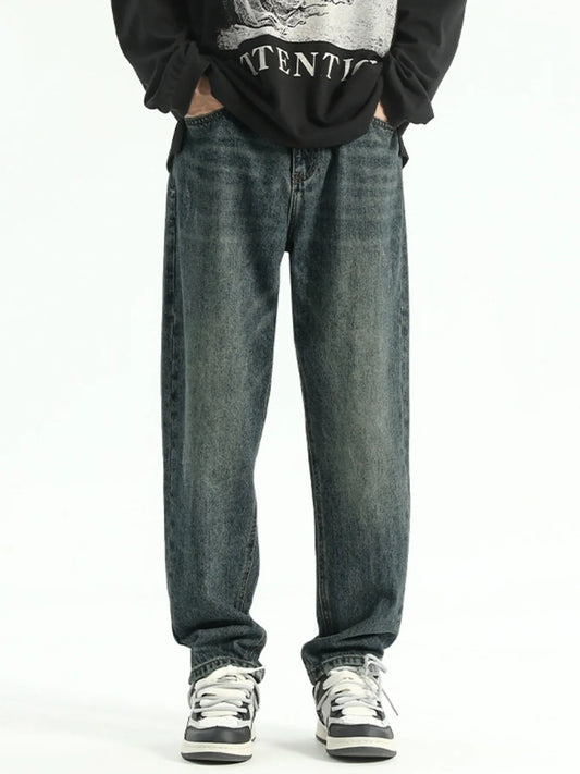 Men's Plus Size Washed Wide Leg Relaxed Fit Jeans Nostalgic Blue - Fashorio