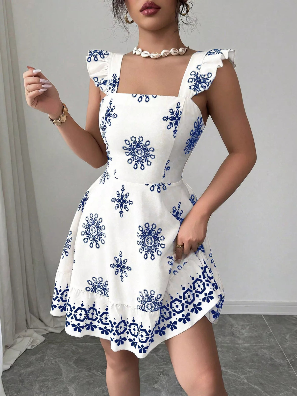 Alternate colorway of the bow back mini dress front view